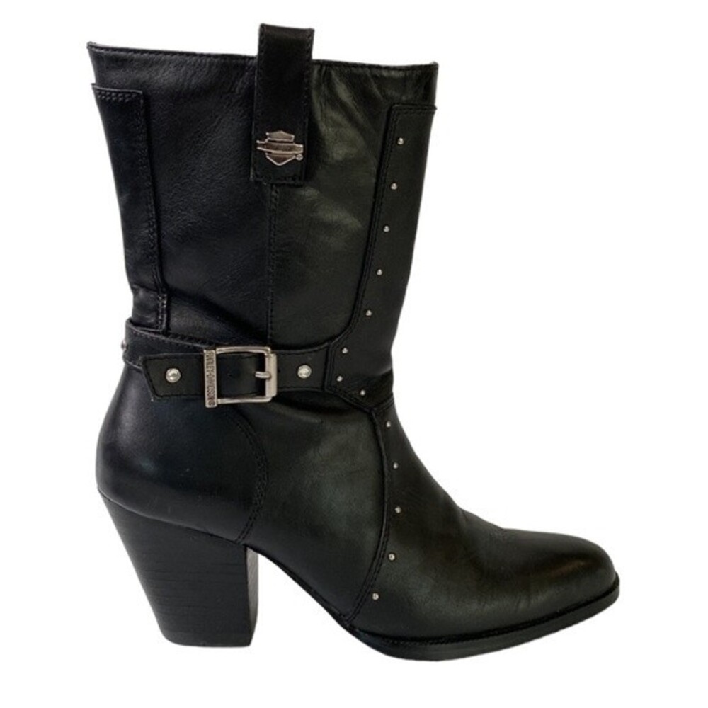 Harley Davidson D84818 Black Leather Studded Moto Ankle Boots Biker